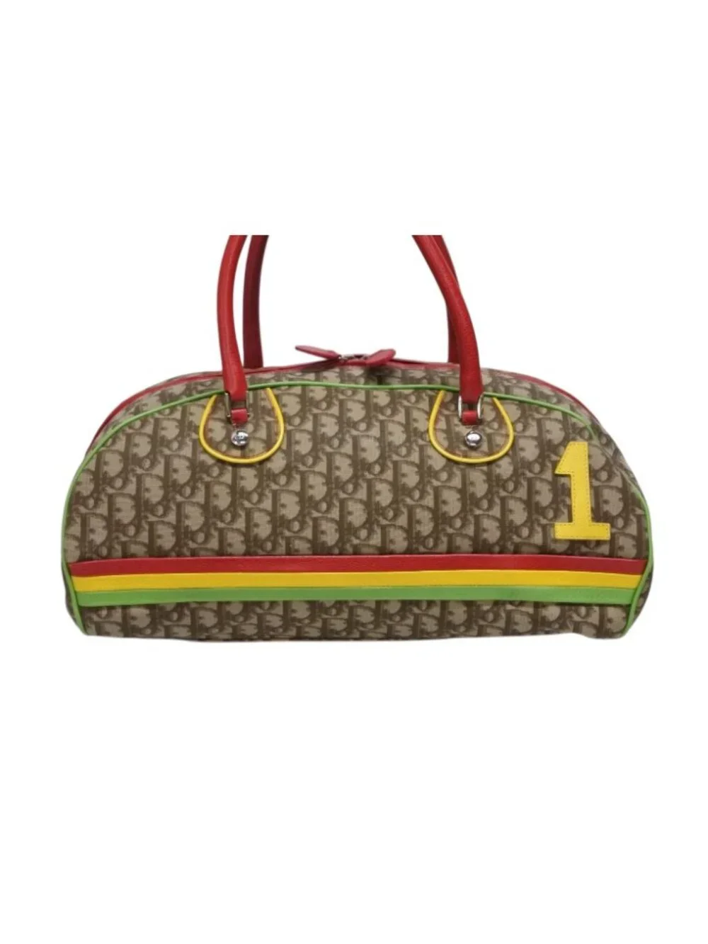 Dior Boston Bag Trotter Rasta Color Brown Silver